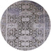 Round Mid-Century Modern Carbon Gray Oriental Rug, urb1774