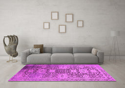 Machine Washable Oriental Pink Industrial Rug in a Living Room, wshurb1774pnk