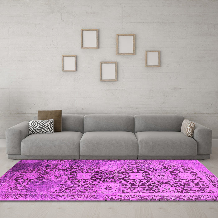 Machine Washable Oriental Pink Industrial Rug in a Living Room, wshurb1774pnk