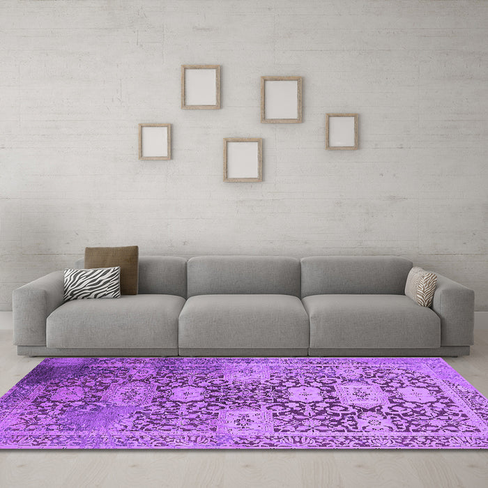 Machine Washable Oriental Purple Industrial Area Rugs in a Living Room, wshurb1774pur