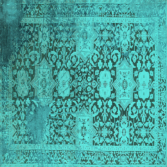 Square Machine Washable Oriental Turquoise Industrial Area Rugs, wshurb1774turq