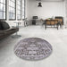 Round Machine Washable Industrial Modern Carbon Gray Rug in a Office, wshurb1774