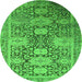 Round Machine Washable Oriental Green Industrial Area Rugs, wshurb1774grn