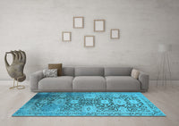 Machine Washable Oriental Light Blue Industrial Rug, wshurb1774lblu