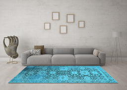 Machine Washable Oriental Light Blue Industrial Rug in a Living Room, wshurb1774lblu