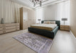 Mid-Century Modern Carbon Gray Oriental Rug in a Bedroom, urb1774