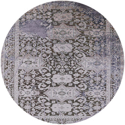Round Machine Washable Industrial Modern Carbon Gray Rug, wshurb1774