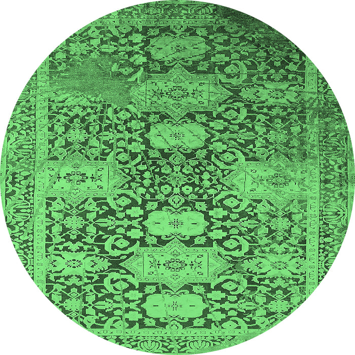 Round Machine Washable Oriental Emerald Green Industrial Area Rugs, wshurb1774emgrn