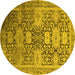 Round Machine Washable Oriental Yellow Industrial Rug, wshurb1774yw