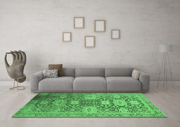 Machine Washable Oriental Emerald Green Industrial Area Rugs in a Living Room,, wshurb1774emgrn