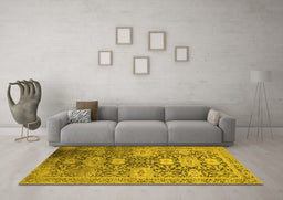 Machine Washable Oriental Yellow Industrial Rug in a Living Room, wshurb1774yw
