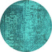 Round Oriental Turquoise Industrial Rug, urb1775turq