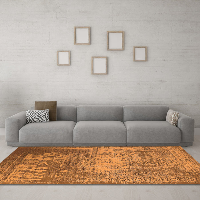 Machine Washable Oriental Orange Industrial Area Rugs in a Living Room, wshurb1775org