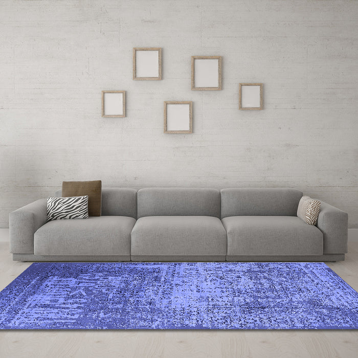 Machine Washable Oriental Blue Industrial Rug in a Living Room, wshurb1775blu