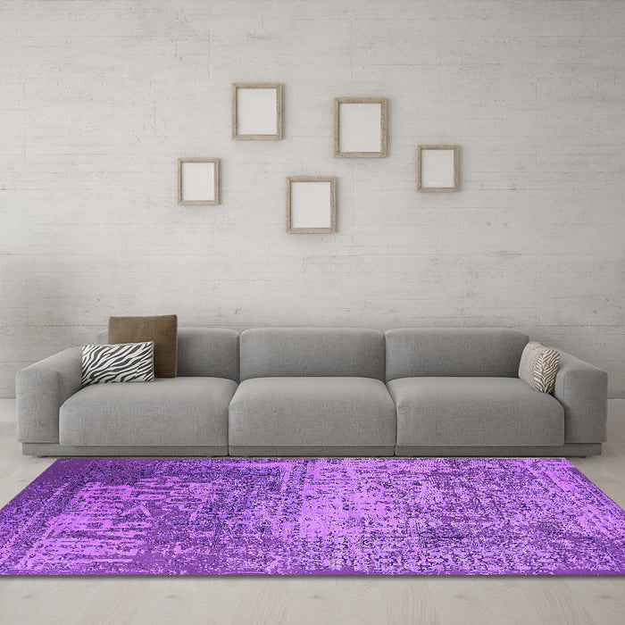 Machine Washable Oriental Purple Industrial Area Rugs in a Living Room, wshurb1775pur