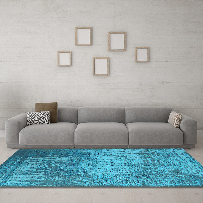 Machine Washable Oriental Light Blue Industrial Rug in a Living Room, wshurb1775lblu