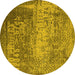 Round Machine Washable Oriental Yellow Industrial Rug, wshurb1775yw