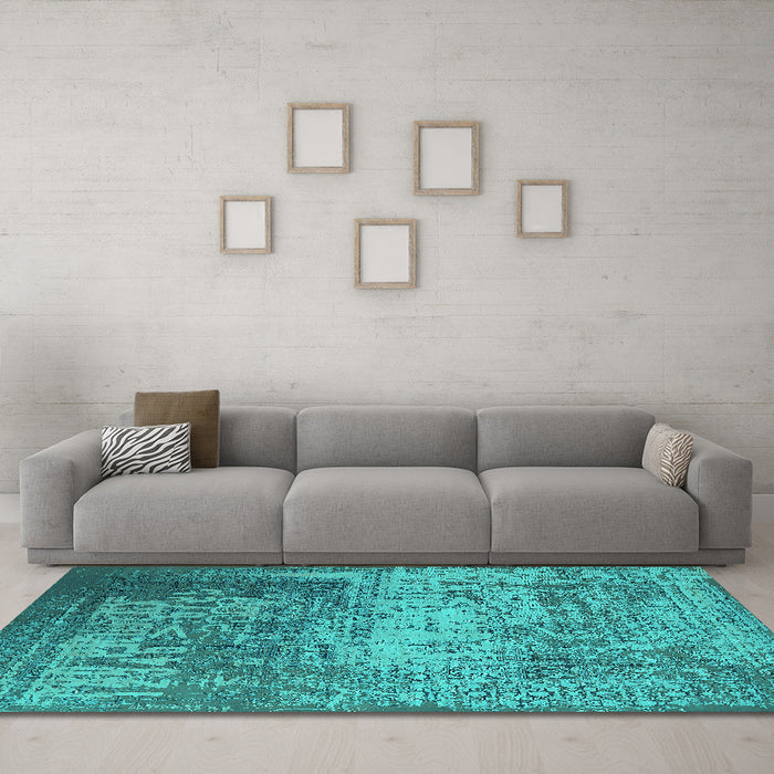 Machine Washable Oriental Turquoise Industrial Area Rugs in a Living Room,, wshurb1775turq