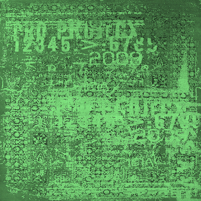 Square Machine Washable Oriental Emerald Green Industrial Area Rugs, wshurb1775emgrn