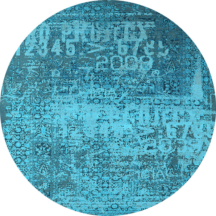 Round Machine Washable Oriental Light Blue Industrial Rug, wshurb1775lblu