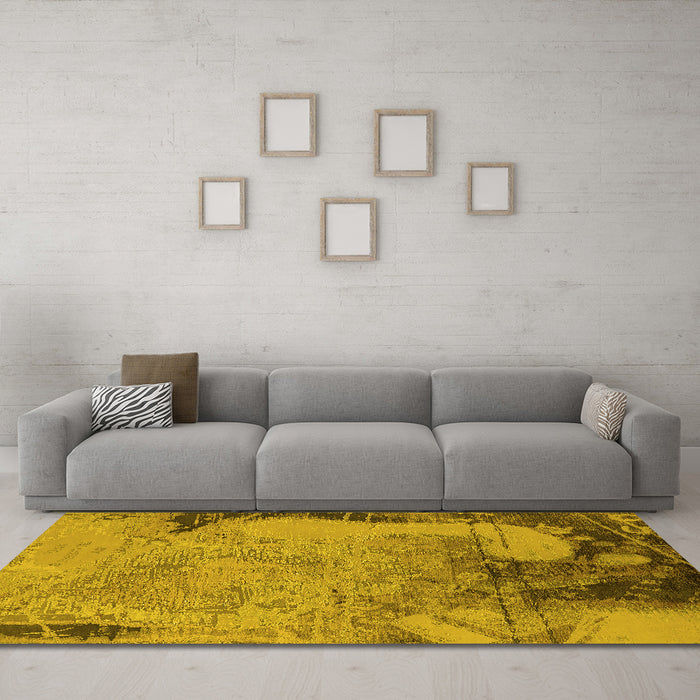 Machine Washable Oriental Yellow Industrial Rug in a Living Room, wshurb1776yw