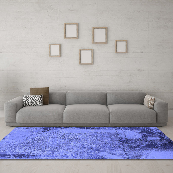 Machine Washable Oriental Blue Industrial Rug in a Living Room, wshurb1776blu