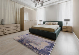 Mid-Century Modern Rosy Brown Pink Oriental Rug in a Bedroom, urb1776