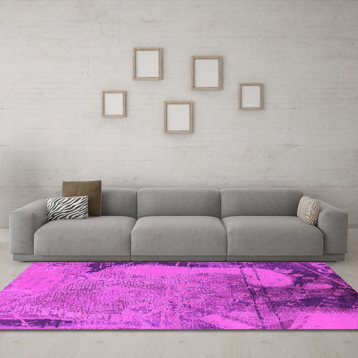 Machine Washable Oriental Pink Industrial Rug in a Living Room, wshurb1776pnk