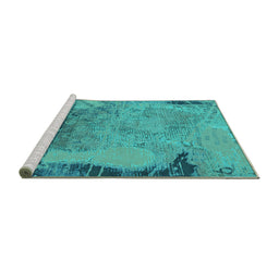 Sideview of Machine Washable Oriental Turquoise Industrial Area Rugs, wshurb1776turq