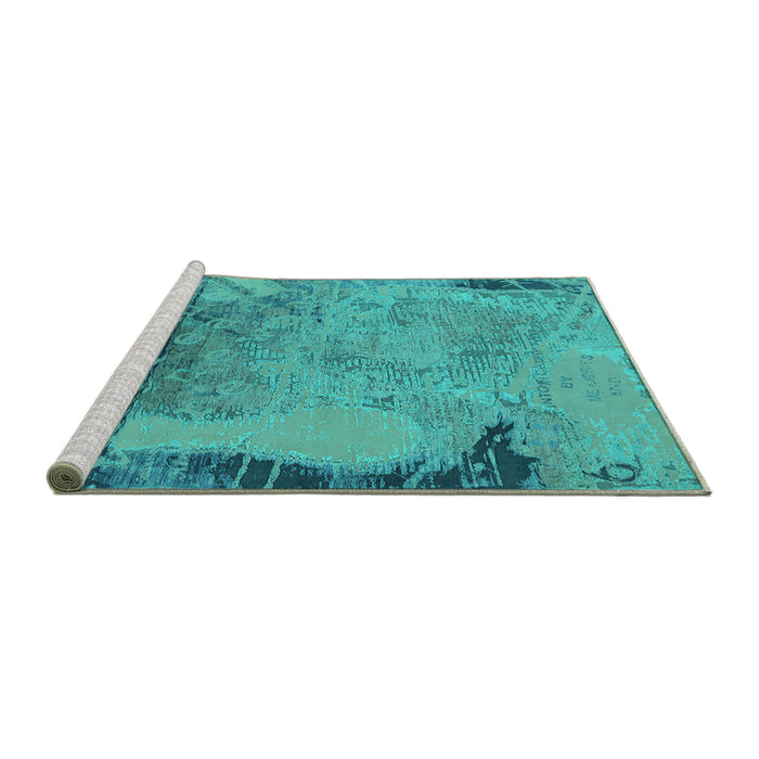 Sideview of Machine Washable Oriental Turquoise Industrial Area Rugs, wshurb1776turq