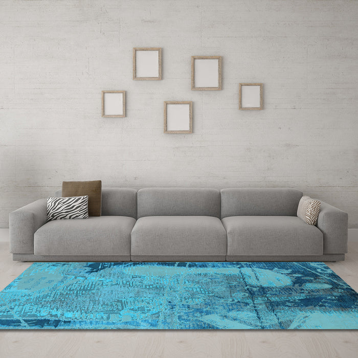 Machine Washable Oriental Light Blue Industrial Rug in a Living Room, wshurb1776lblu
