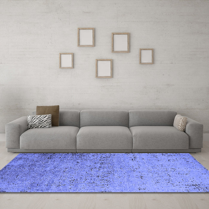 Machine Washable Oriental Blue Industrial Rug in a Living Room, wshurb1777blu