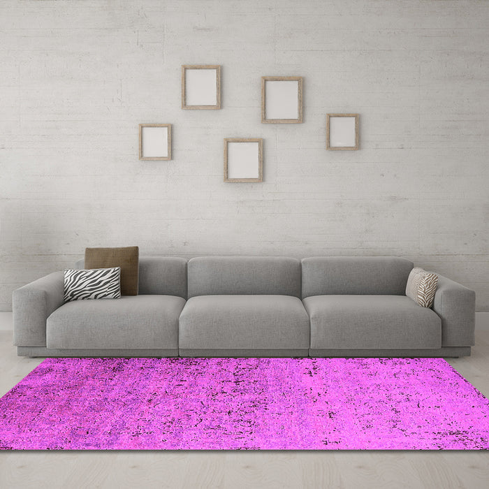 Machine Washable Oriental Pink Industrial Rug in a Living Room, wshurb1777pnk
