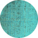 Round Oriental Turquoise Industrial Rug, urb1777turq