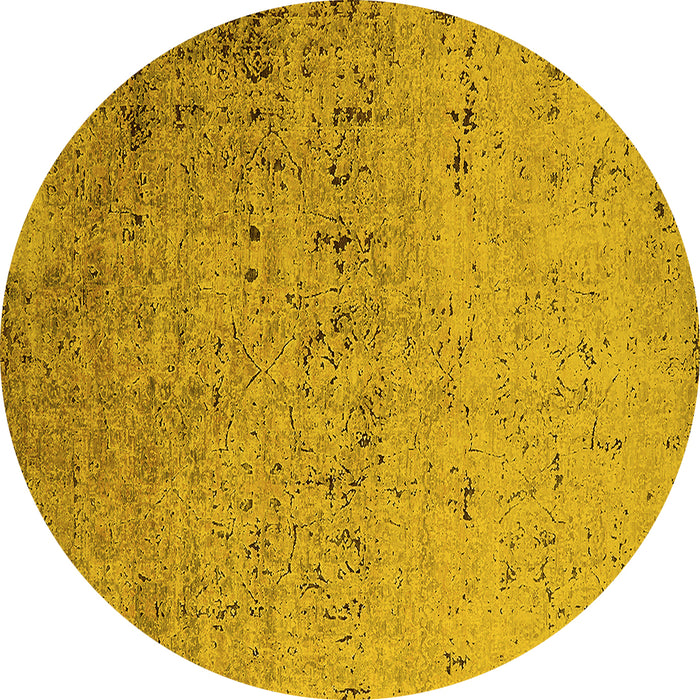 Round Machine Washable Oriental Yellow Industrial Rug, wshurb1777yw