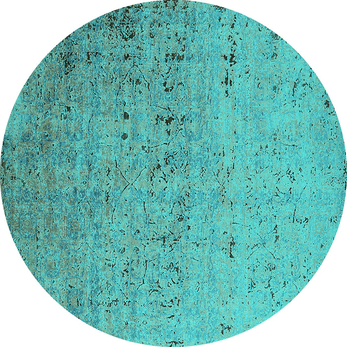 Round Machine Washable Oriental Turquoise Industrial Area Rugs, wshurb1777turq