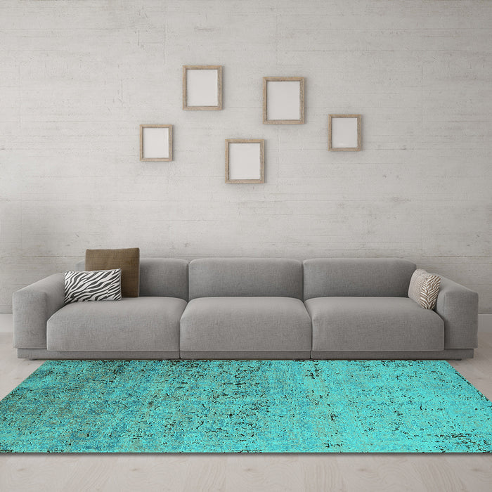 Machine Washable Oriental Turquoise Industrial Area Rugs in a Living Room,, wshurb1777turq