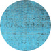 Round Oriental Light Blue Industrial Rug, urb1777lblu