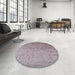 Round Mid-Century Modern Silver Pink Oriental Rug in a Office, urb1777