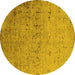 Round Oriental Yellow Industrial Rug, urb1777yw