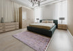 Mid-Century Modern Silver Pink Oriental Rug in a Bedroom, urb1777