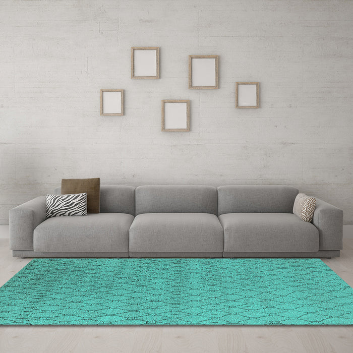 Machine Washable Oriental Turquoise Industrial Area Rugs in a Living Room,, wshurb1778turq