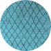 Round Machine Washable Oriental Light Blue Industrial Rug, wshurb1780lblu