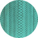 Round Machine Washable Oriental Turquoise Industrial Area Rugs, wshurb1781turq