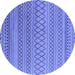 Round Machine Washable Oriental Blue Industrial Rug, wshurb1781blu