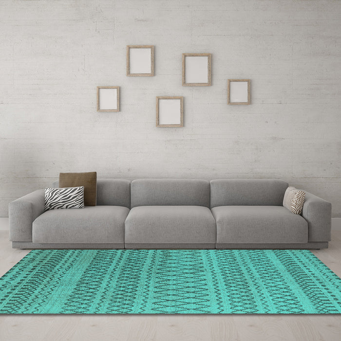 Machine Washable Oriental Turquoise Industrial Area Rugs in a Living Room,, wshurb1781turq