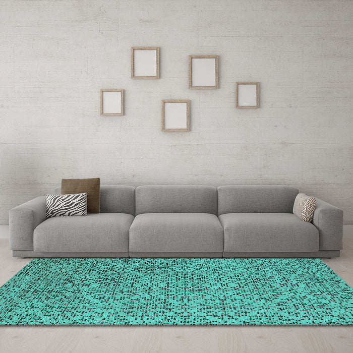 Machine Washable Oriental Turquoise Industrial Area Rugs in a Living Room,, wshurb1782turq