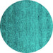 Round Oriental Turquoise Industrial Rug, urb1783turq