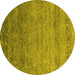 Round Machine Washable Oriental Yellow Industrial Rug, wshurb1783yw