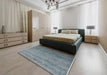 Mid-Century Modern Marble Blue Oriental Rug in a Bedroom, urb1783